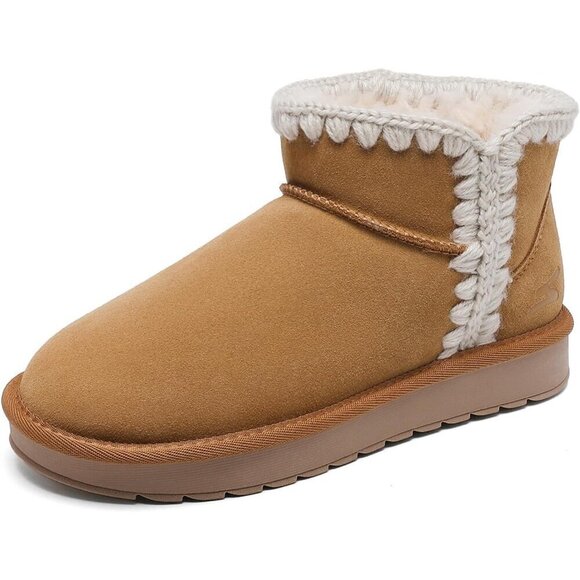 ✨ Somiliss Snow Boots Women Brown Suede Winter Non-Slip Outsole Design Fur Boots - Picture 1 of 6